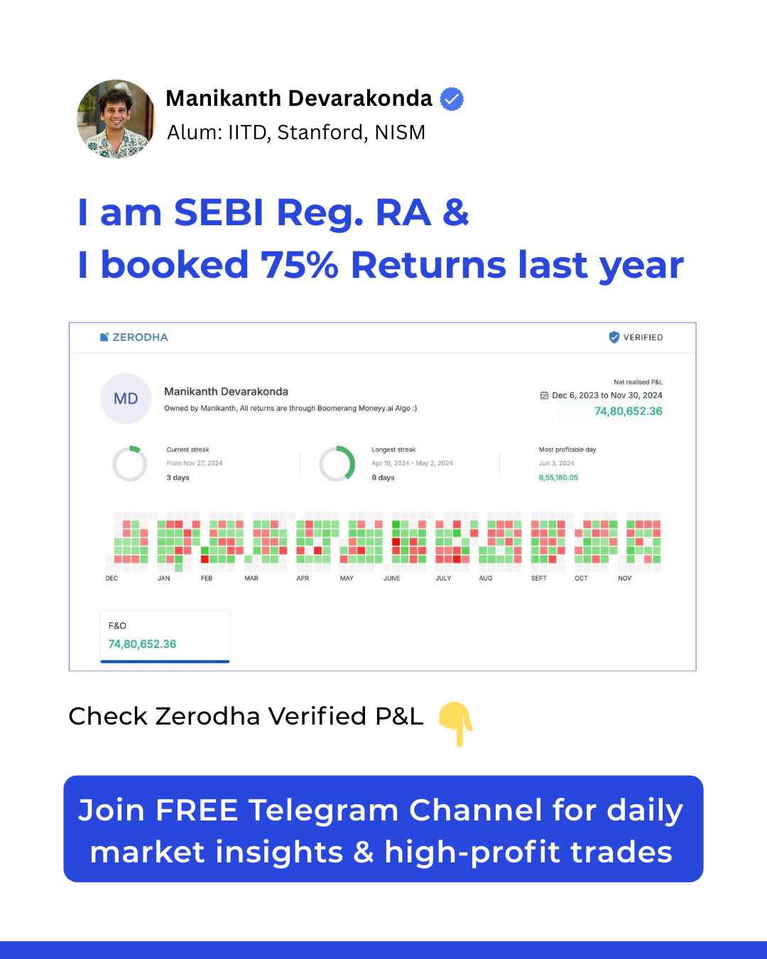 💥 75 % Returns Booked in my portfolio!
🔒 SEBI-Registered Research Analyst